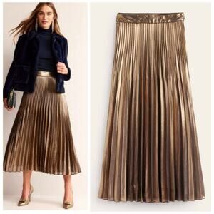 Boden Camilla Metallic Pleated Midi Skirt in Black Gold Size 6R Holiday $210